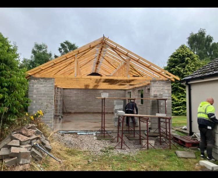 Timber roof frame on a garden building